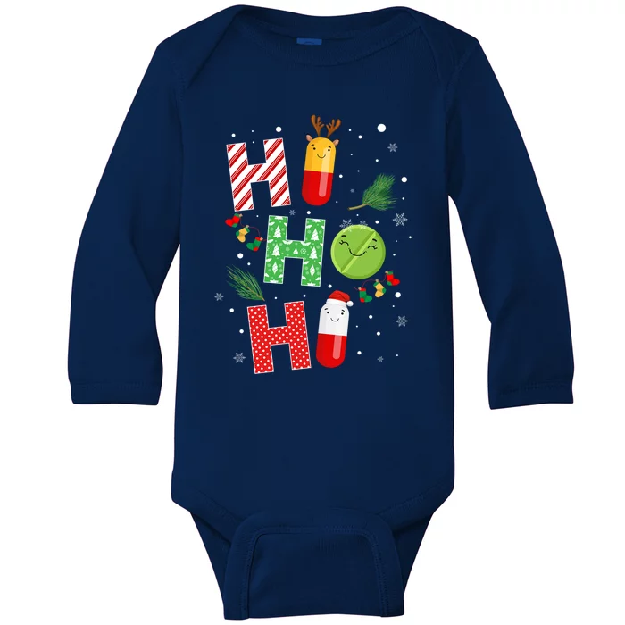 Funny Pharmacist Christmas Ho Ho Ho Pharmacy Technician Tech Gift Baby Long Sleeve Bodysuit