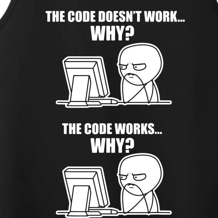 Funny Programmer Code Works Why Meme Tee Performance Tank