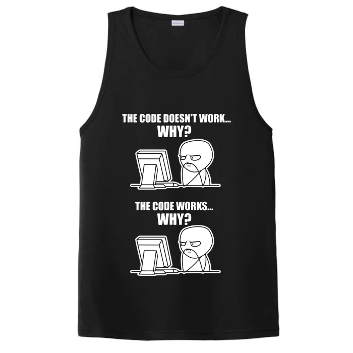 Funny Programmer Code Works Why Meme Tee Performance Tank