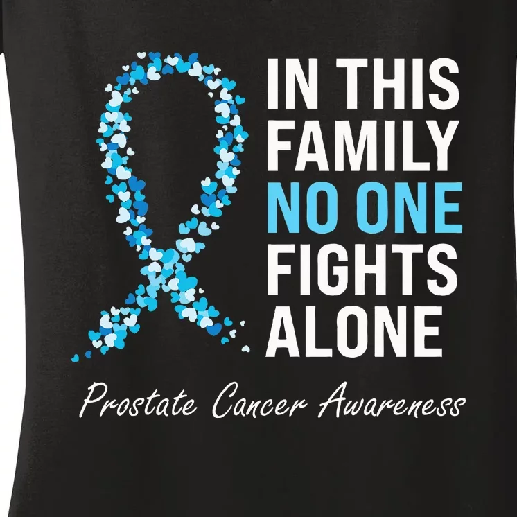 Family Prostate Cancer Awareness Light Blue Ribbon Survivor Women's V-Neck T-Shirt