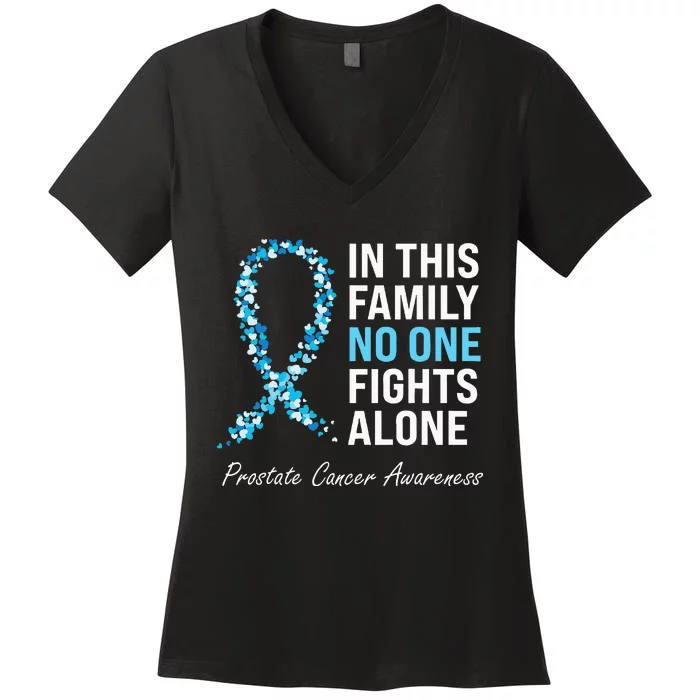 Family Prostate Cancer Awareness Light Blue Ribbon Survivor Women's V-Neck T-Shirt