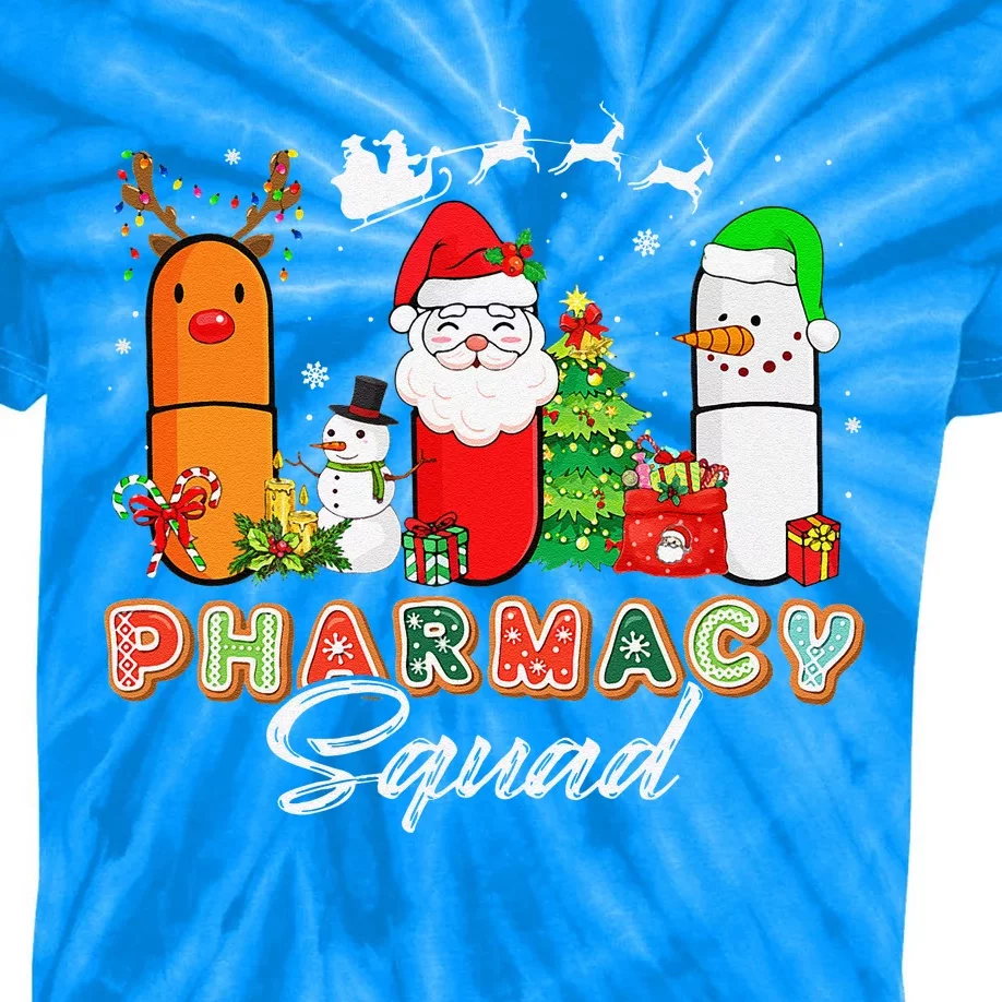 Funny Pills Christmas Lights Pharmacy Crew Reindeer Santa Kids Tie-Dye T-Shirt