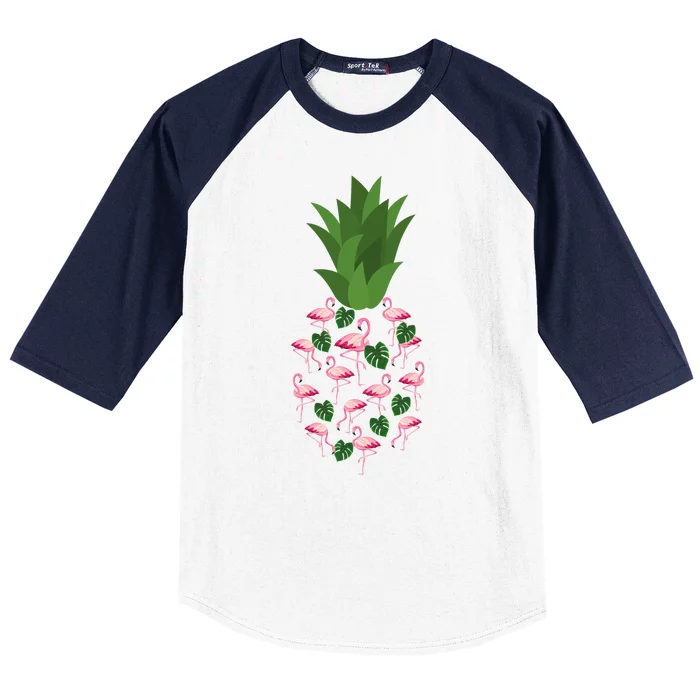 Flamingo Pineapple Cute Fun Summer Baseball Sleeve Shirt