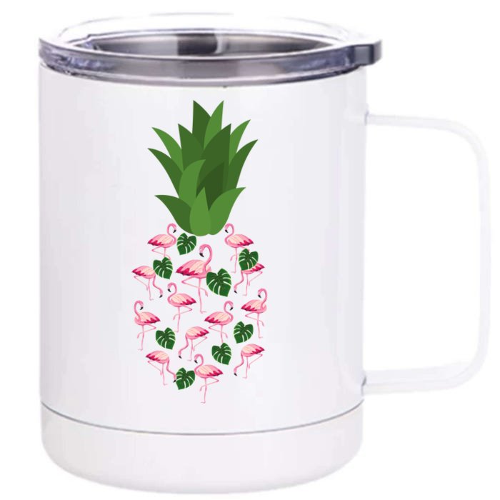 Flamingo Pineapple Cute Fun Summer Front & Back 12oz Stainless Steel Tumbler Cup