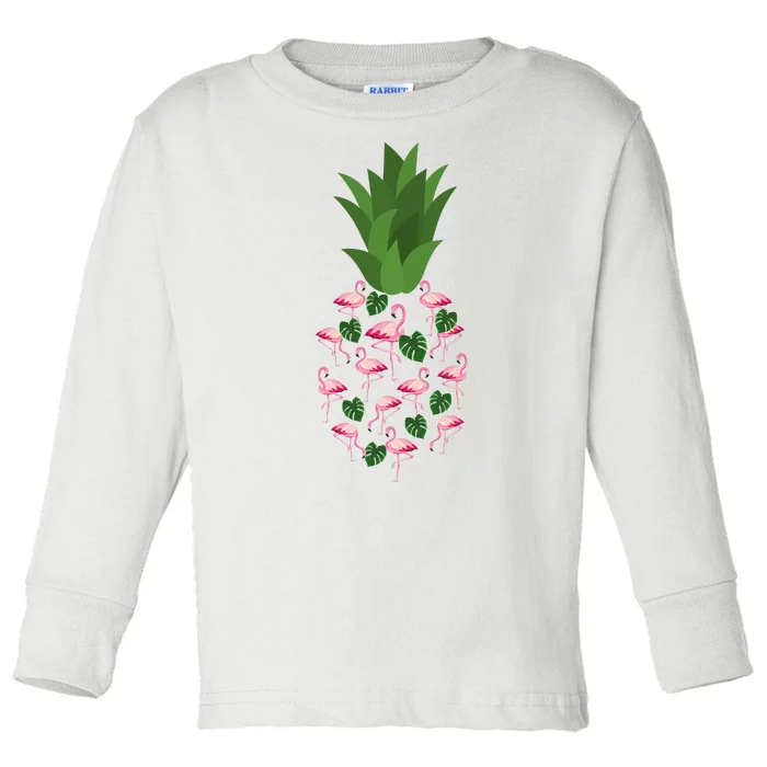 Flamingo Pineapple Cute Fun Summer Toddler Long Sleeve Shirt