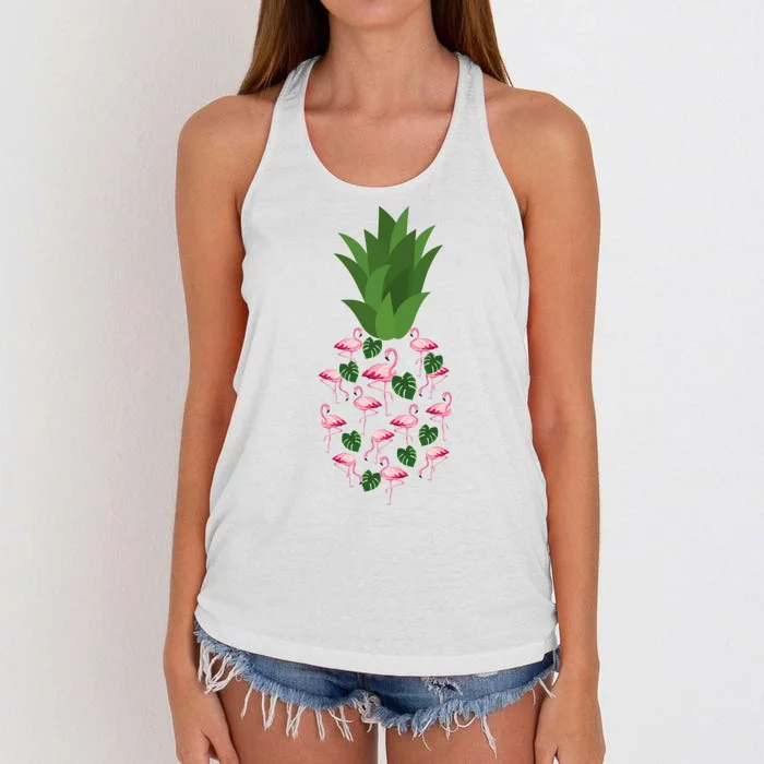 Flamingo Pineapple Cute Fun Summer Women's Knotted Racerback Tank