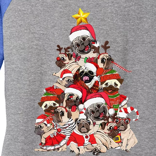 Funny Pug Christmas Tree Dog Santa Merry Pugmas Xmas Gifts Women's Tri-Blend 3/4-Sleeve Raglan Shirt