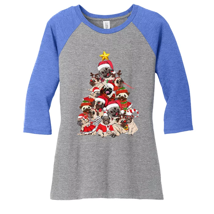 Funny Pug Christmas Tree Dog Santa Merry Pugmas Xmas Gifts Women's Tri-Blend 3/4-Sleeve Raglan Shirt