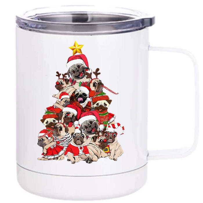 Funny Pug Christmas Tree Dog Santa Merry Pugmas Xmas Gifts Front & Back 12oz Stainless Steel Tumbler Cup