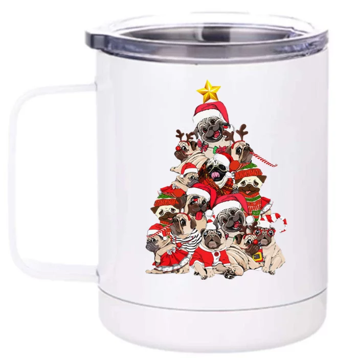 Funny Pug Christmas Tree Dog Santa Merry Pugmas Xmas Gifts Front & Back 12oz Stainless Steel Tumbler Cup