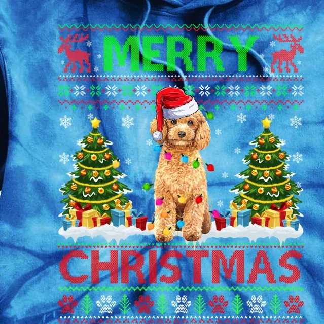 Funny Poodle Christmas Ugly Sweater Poodle Tree Lights Xmas Gift Tie Dye Hoodie