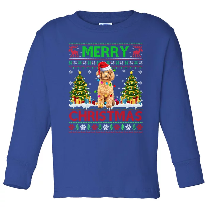 Funny Poodle Christmas Ugly Sweater Poodle Tree Lights Xmas Gift Toddler Long Sleeve Shirt