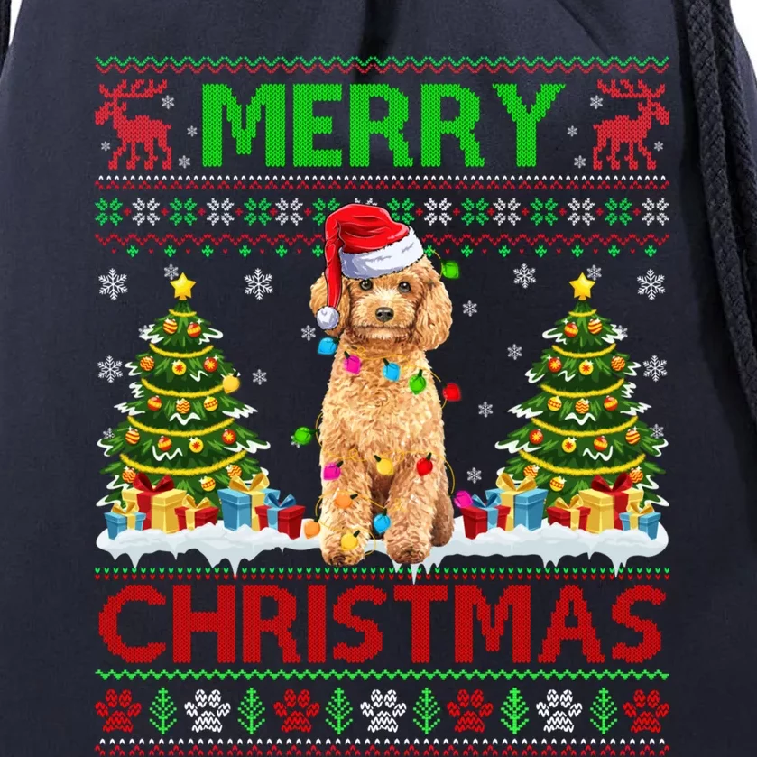 Funny Poodle Christmas Ugly Sweater Poodle Tree Lights Xmas Gift Drawstring Bag