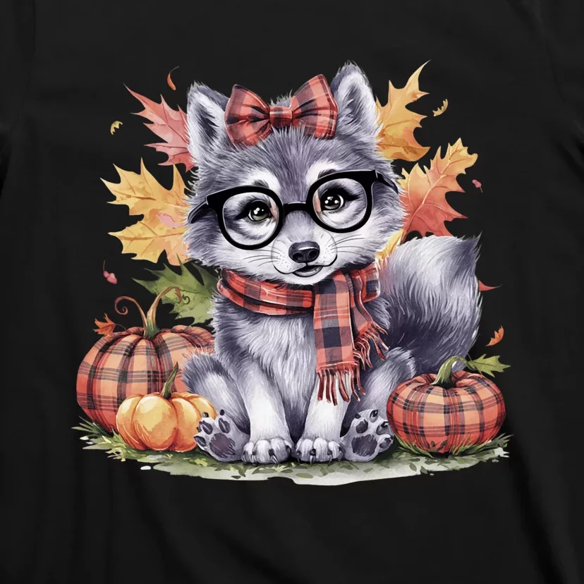 Fall Pumpkin Cute Wolf Fall Autumn Thanksgiving T-Shirt