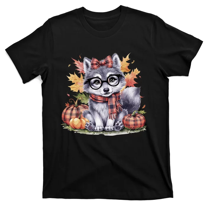 Fall Pumpkin Cute Wolf Fall Autumn Thanksgiving T-Shirt