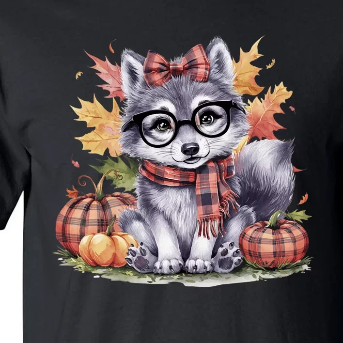 Fall Pumpkin Cute Wolf Fall Autumn Thanksgiving Tall T-Shirt