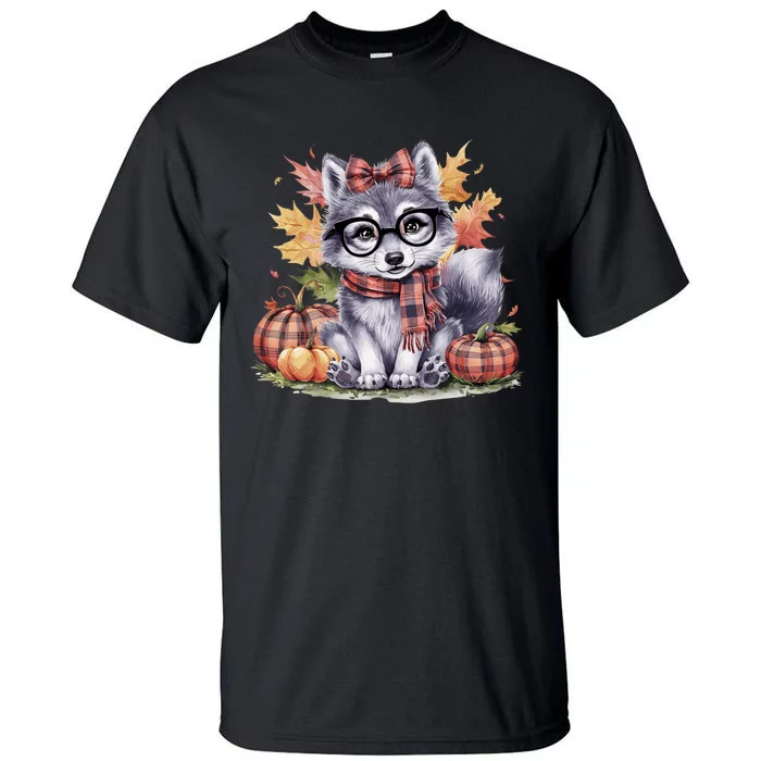 Fall Pumpkin Cute Wolf Fall Autumn Thanksgiving Tall T-Shirt