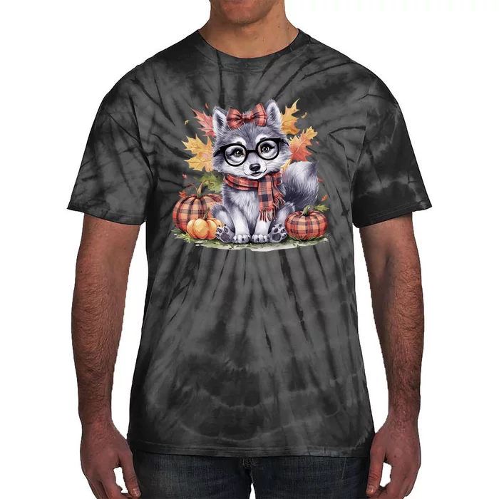 Fall Pumpkin Cute Wolf Fall Autumn Thanksgiving Tie-Dye T-Shirt