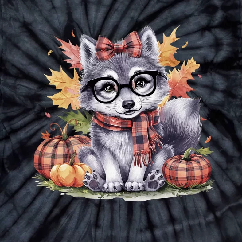 Fall Pumpkin Cute Wolf Fall Autumn Thanksgiving Tie-Dye T-Shirt