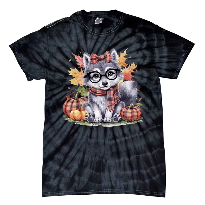 Fall Pumpkin Cute Wolf Fall Autumn Thanksgiving Tie-Dye T-Shirt