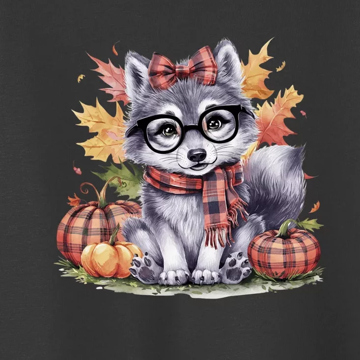 Fall Pumpkin Cute Wolf Fall Autumn Thanksgiving Toddler T-Shirt