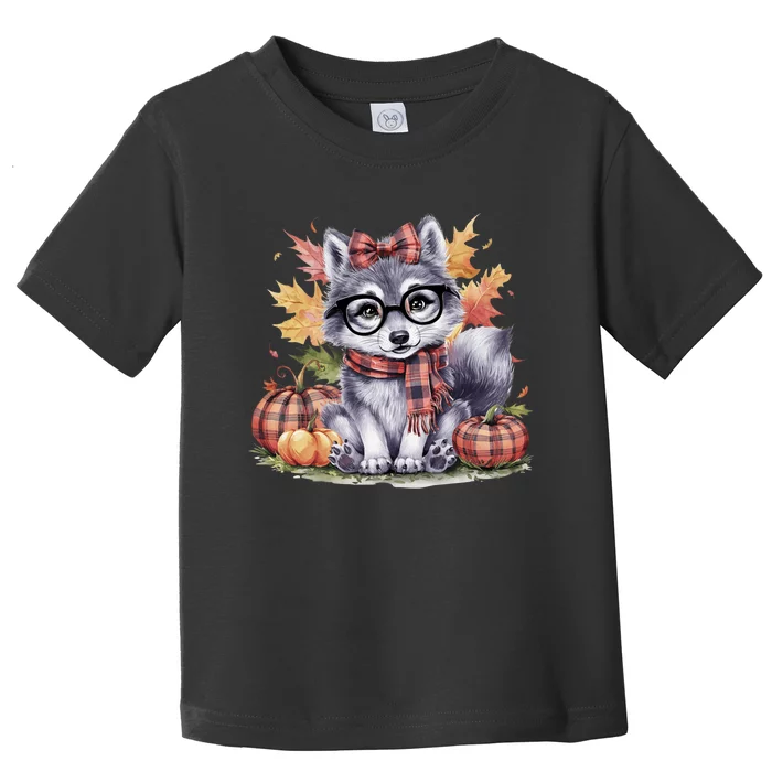 Fall Pumpkin Cute Wolf Fall Autumn Thanksgiving Toddler T-Shirt