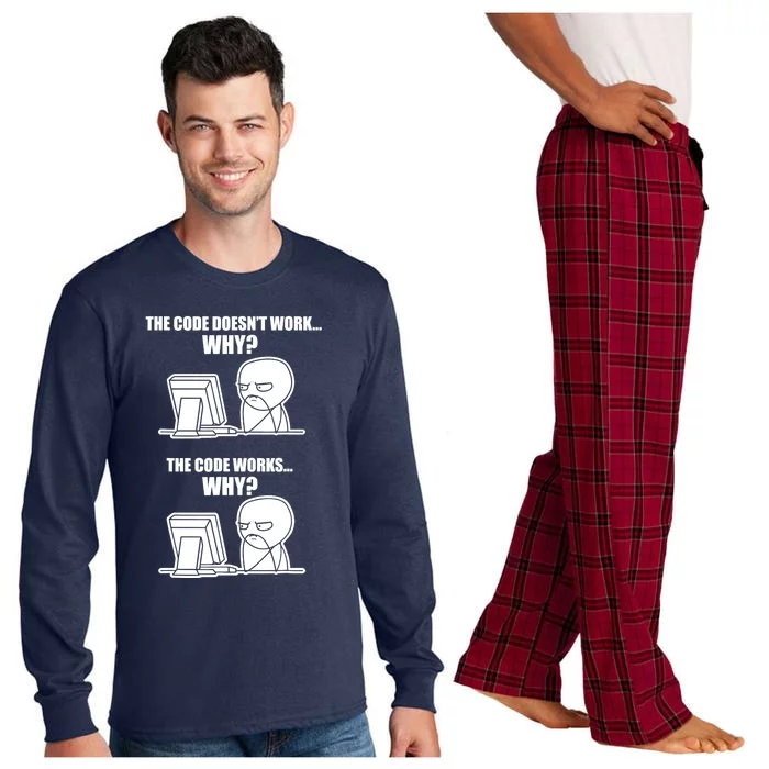 Funny Programmer Code Works Why Meme Tee Long Sleeve Pajama Set