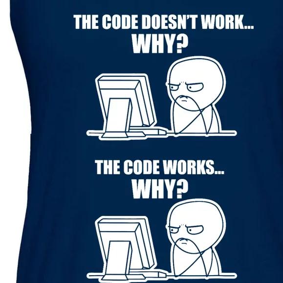 Funny Programmer Code Works Why Meme Tee Ladies Essential Flowy Tank