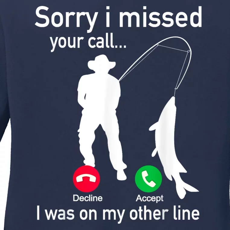 Fishing Phone Call With Fishing Line Funny Fish Fisherman Ladies Long Sleeve Shirt