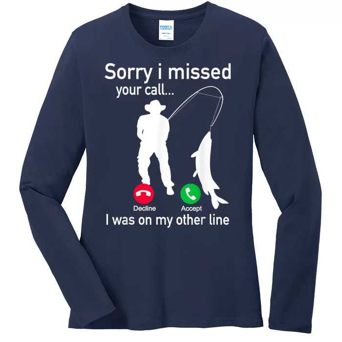 Fishing Phone Call With Fishing Line Funny Fish Fisherman Ladies Long Sleeve Shirt