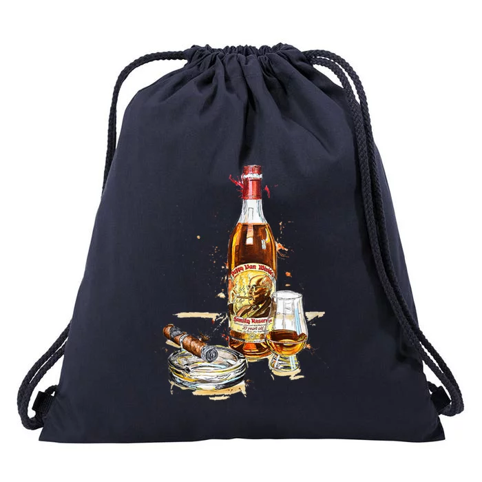 Funny Pappy & Cigar Painting, Blantons, Buffalo Trace 1 Drawstring Bag