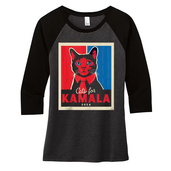 Funny Political Cats For Kamala Feline Lover Supporter Women's Tri-Blend 3/4-Sleeve Raglan Shirt