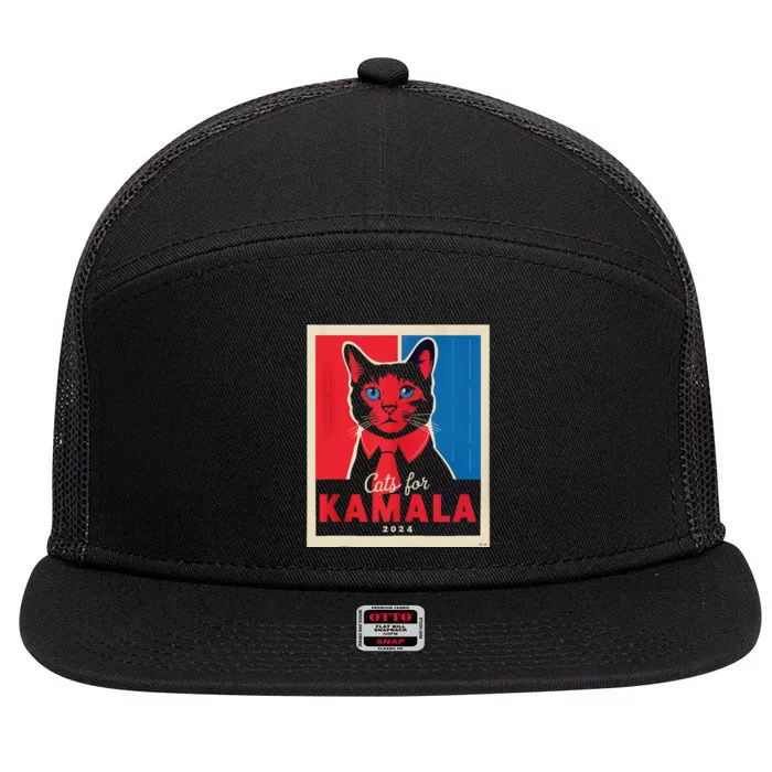 Funny Political Cats For Kamala Feline Lover Supporter 7 Panel Mesh Trucker Snapback Hat