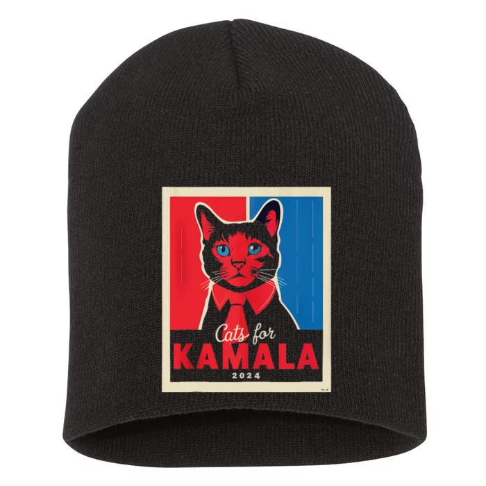 Funny Political Cats For Kamala Feline Lover Supporter Short Acrylic Beanie