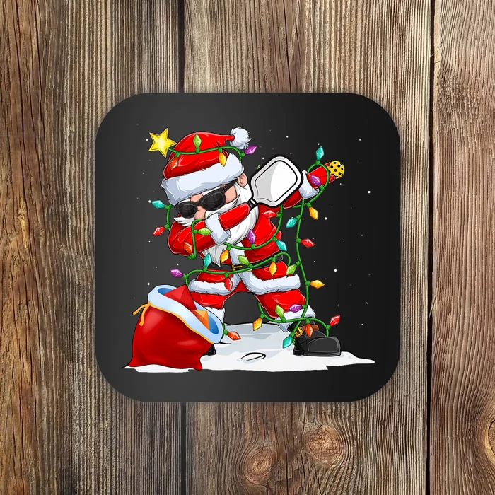 Funny Pickleball Christmas Dabbing Santa Playing Pickleball Coaster