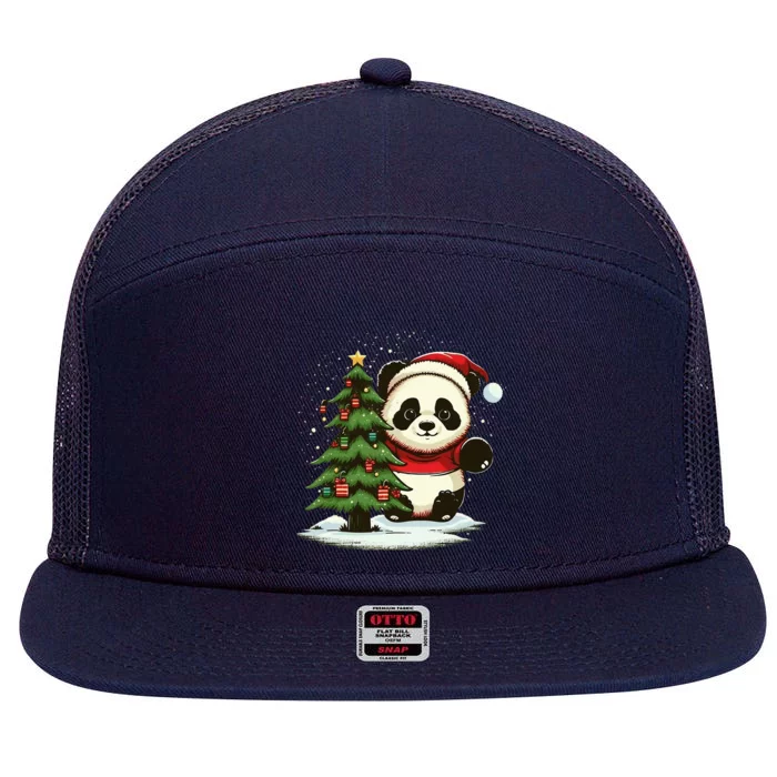 Festive Panda Claus for Christmas Celebration 7 Panel Mesh Trucker Snapback Hat