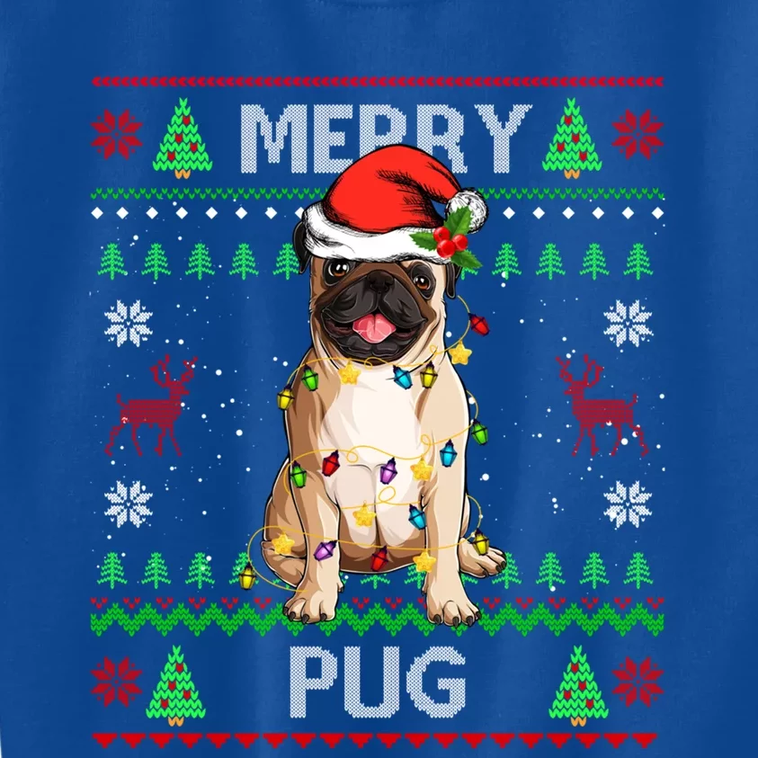 Funny Pug Christmas Ugly Sweater Pug Tree Lights Xmas Meaningful Gift Kids Sweatshirt