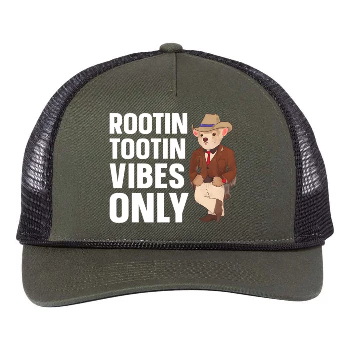 Funny Possum Cowboy Rootin Tootin Vibes Only Retro Rope Trucker Hat Cap