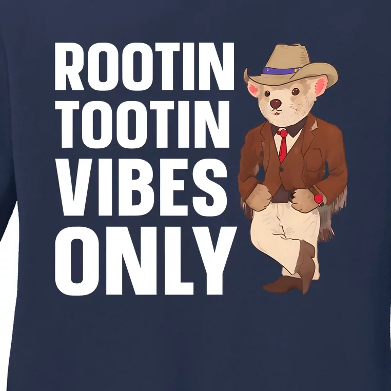 Funny Possum Cowboy Rootin Tootin Vibes Only Ladies Long Sleeve Shirt