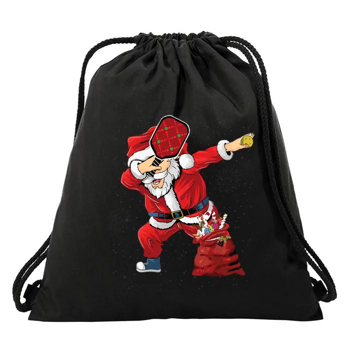 Funny Pickleball Christmas Santa Playing Pickleball Drawstring Bag