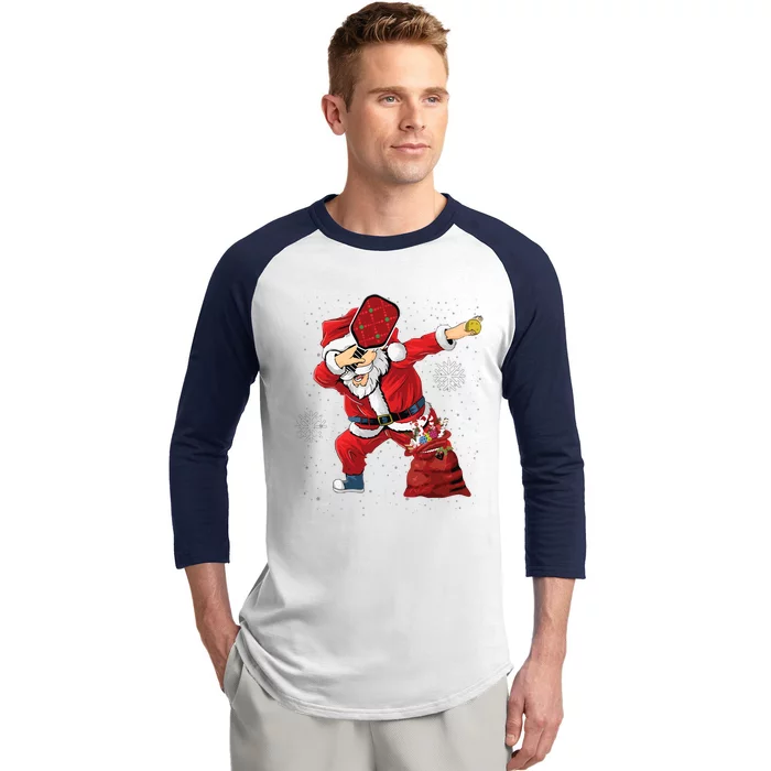 Funny Pickleball Christmas Santa Playing Pickleball Baseball Sleeve Shirt