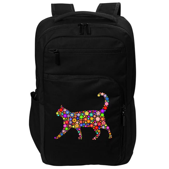 Floral Pattern Cat  Floral Cat Silhouette Impact Tech Backpack