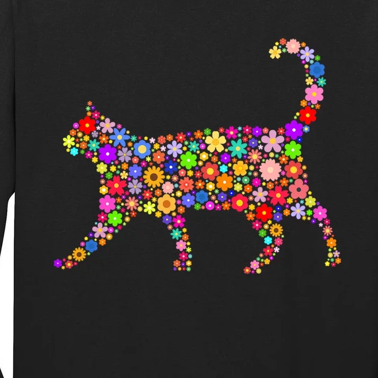 Floral Pattern Cat  Floral Cat Silhouette Tall Long Sleeve T-Shirt