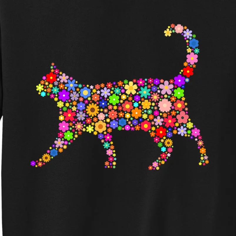 Floral Pattern Cat  Floral Cat Silhouette Tall Sweatshirt