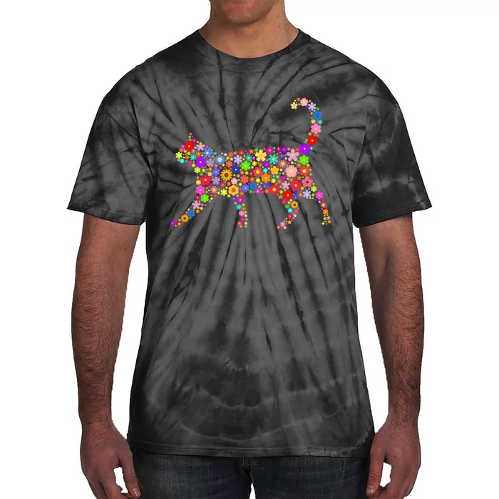 Floral Pattern Cat  Floral Cat Silhouette Tie-Dye T-Shirt