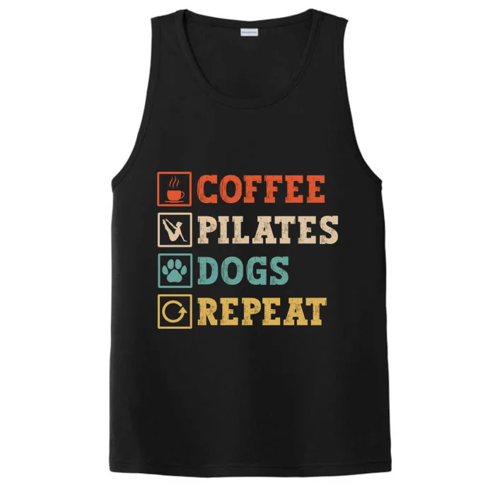 Funny Pilates Coffee Pilates Dogs Repeat Pilates Lover Gift Performance Tank