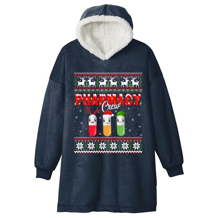 Funny Pharmacy Crew Funny Pills Merry Christmas Ugly Sweater Cute Gift Hooded Wearable Blanket