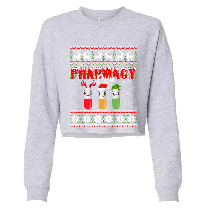 Funny Pharmacy Crew Funny Pills Merry Christmas Ugly Sweater Cute Gift Cropped Pullover Crew