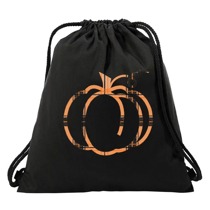 Fall Pumpkin Cute Thanksgiving Autumn Buffalo Plaid Pumpkin Drawstring Bag