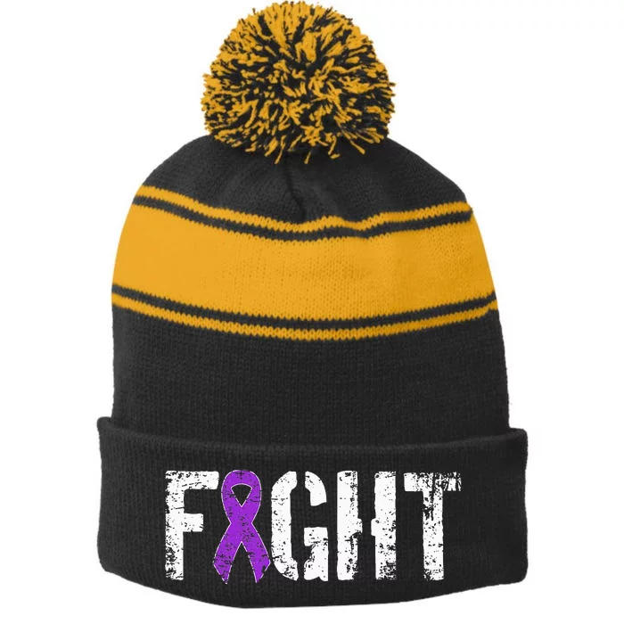 Fight Pancreatic Cancer Military Style Awareness Ribbon Stripe Pom Pom Beanie